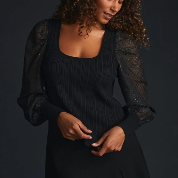 Anthropologie Puff Sleeve Shimmer Sweater XLP - Picture 1 of 9